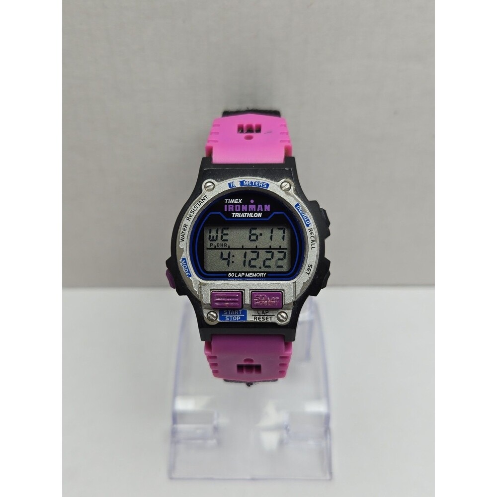 Vintage 1996 Timex Ironman Triathlon 50 Lap Purple Digital Watch New Battery